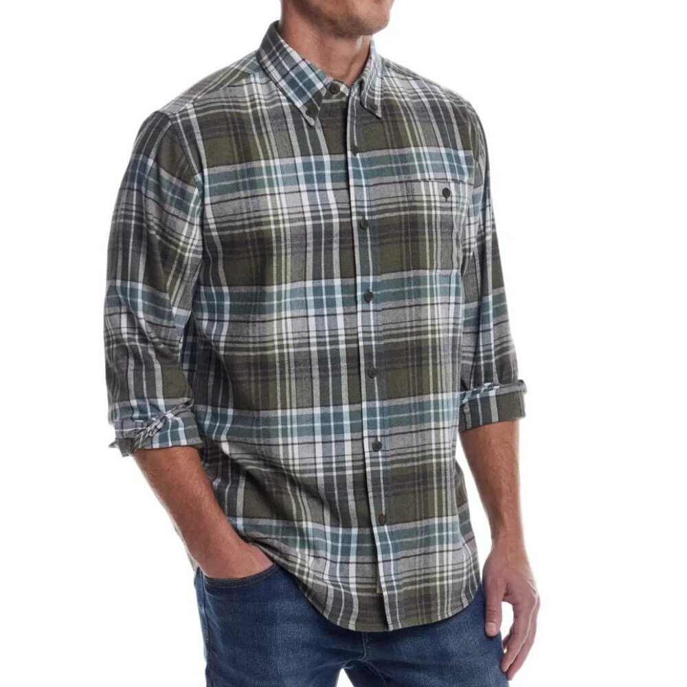 NWT - Weatherproof Vintage Men's Flannel Shirt Button-Up Green Plaid Shirt Size